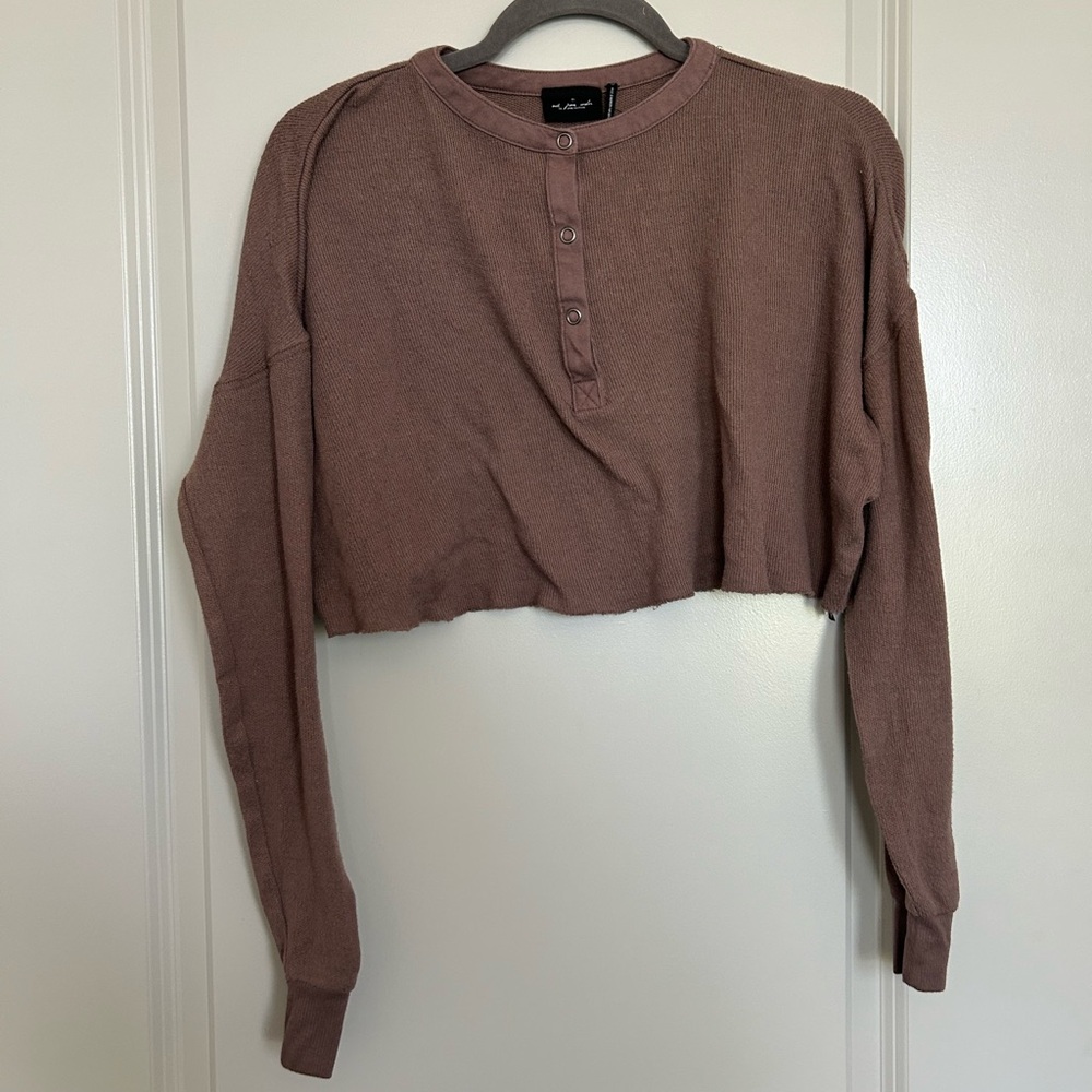 Urban Outfitters Out From Under Women's Brown Cropped Henley Top - Picture 1 of 4